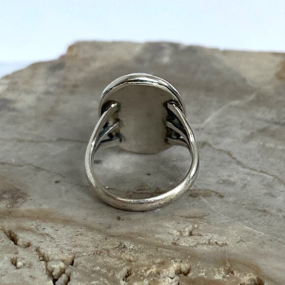 VTG Sterling Silver 925 Oval Bezel Set Banded Agate Double Split Shank Ring Sz 6 - Picture 7 of 16